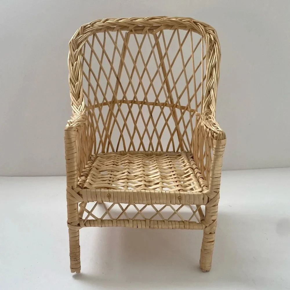 vintage / wicker wingback doll chair / plant stand /